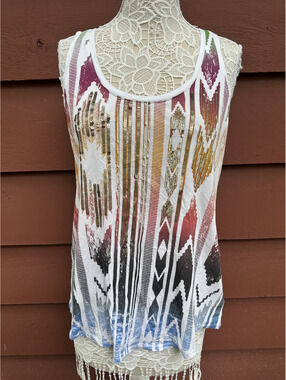 Express Multicolor Sequin Racerback Tank Top Large Bohemian Indie Y2K Festival